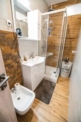 a bathroom with a toilet and a sink and a shower at Apartment A1 in Ljubljana