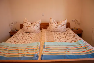 a bed with two pillows on top of it at Turistična kmetija Dreisiebner in Špičnik