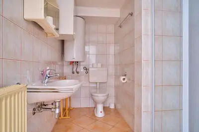 a bathroom with a sink and a toilet at Samostan Mekinje in Kamnik