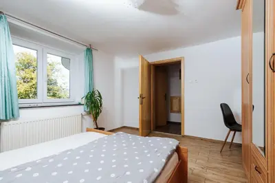 a bedroom with a bed and a window at Vineyard Paradise Senica in Dramlje