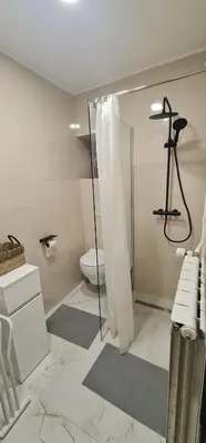 a bathroom with a shower and a toilet in it at APARTMA DOMENIKA in Ptuj