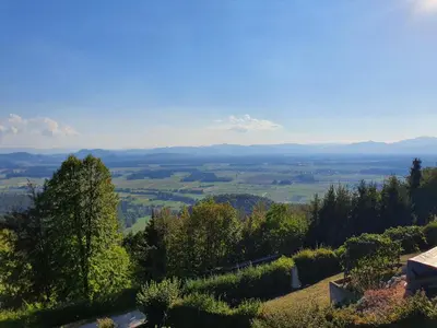 a view of a valley with mountains in the distance at Veronica's place in the mountains in Cerklje na Gorenjskem