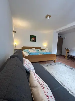a living room with a couch and a bed at Apartment Erlah in Rateče