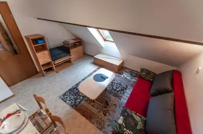 a living room with a couch and a table at Apartments Jože Pekovec in Bohinj