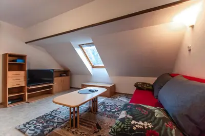a living room with a couch and a table at Apartments Jože Pekovec in Bohinj