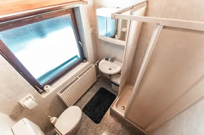 a small bathroom with a toilet and a sink at Apartments Jože Pekovec in Bohinj