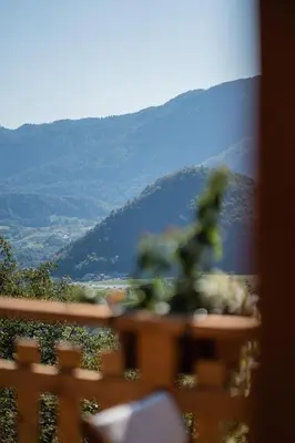 a blurry picture of a view of a mountain at Glamping Tinka in Tolmin