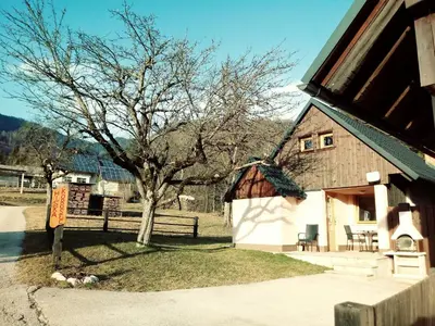 a building with a tree in front of it at apartma HIŠKA KOROŠEC in Bohinj