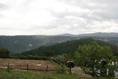 a view of the mountains from a vineyard at Camping Jakomin in Koper