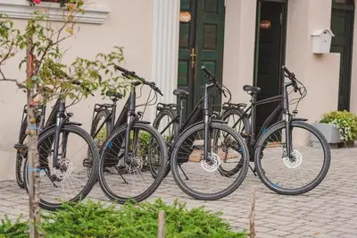 a row of bikes parked in front of a building at Hostel Gabronka in Bistrica ob Sotli