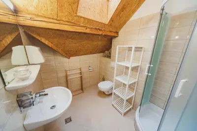 a bathroom with a sink and a toilet at Hostel Gabronka in Bistrica ob Sotli