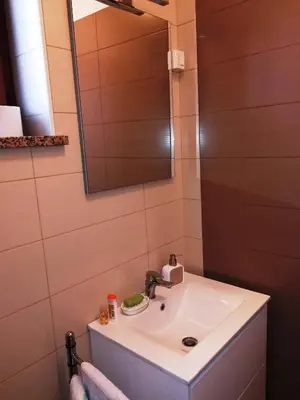 a bathroom with a sink and a mirror at Prenočišča Iris in Sežana