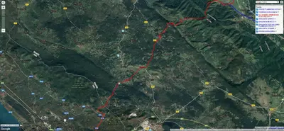 a map with a red line on it at Prenočišča Iris in Sežana