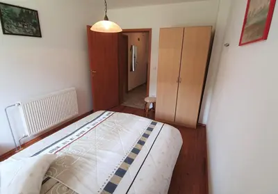 a bedroom with a bed and a closet in it at Apartma Majda in Kranjska Gora