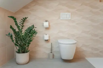 a bathroom with a toilet and a potted plant at Kala B&B in Kranjska Gora