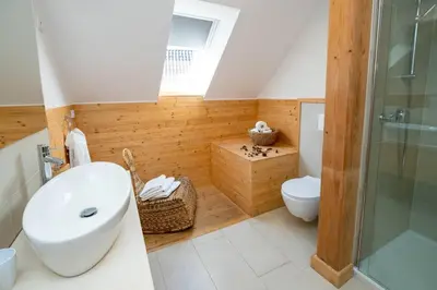 a bathroom with a toilet and a sink and a shower at Bohinj - Apartment Ana in Bohinj
