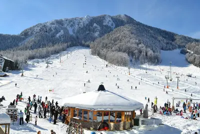 a group of people on a snow covered ski slope at Apartment Klara in Kranjska Gora