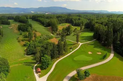 an overhead view of a golf course at Hut at the forest in Male Brusnice