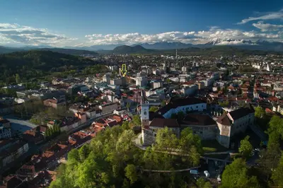 an aerial view of the city of brasov at Apartment Silver in Ljubljana