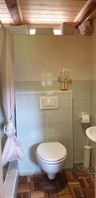 a bathroom with a white toilet and a sink at MOUNTAIN ECO CHALET KONJSKA DOLINA on 1400 m asl -near Pokljuka in Srednja Vas v Bohinju