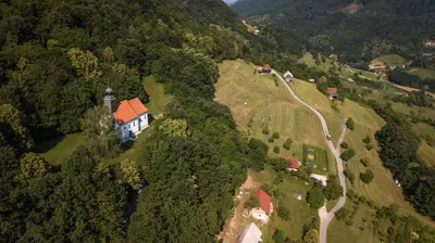 an aerial view of a house on a hill at House Donačka Gora in Rogatec