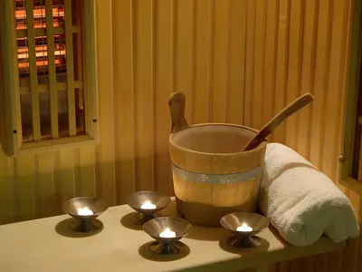 a bucket on a counter with four lights on it at Mediteran Homes with Terme Čatež Tickets in Čatež ob Savi