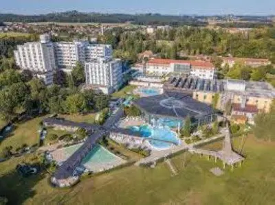 an aerial view of a resort with a swimming pool at Apartma na hüti in Radenci
