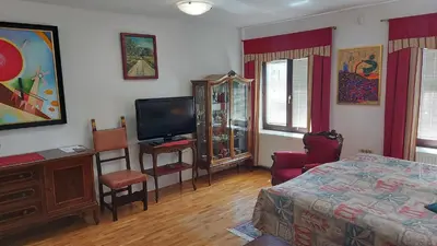 a bedroom with a bed and a tv in it at Apartma pri Gradu in Brežice