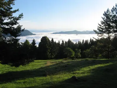 a view of a field with clouds in the distance at Gozdarjeva koča nad Rimskimi Toplicami in Dol pri Hrastniku