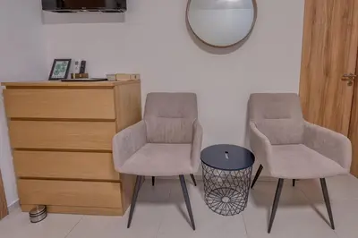 two chairs sitting next to a dresser and a mirror at Rooms Minka in Kamna Gorica