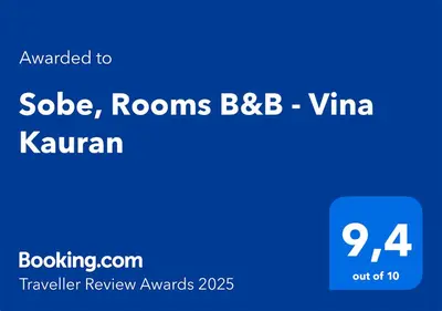 a blue rectangle with the words sake rooms bbb vina and kar at Sobe, Rooms B&B - Vina Kauran in Zgornji Jakobski Dol