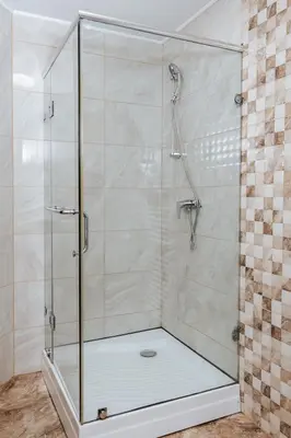 a shower with a glass door in a bathroom at Tanja s Holiday Home in Nature with sauna and hot tub in Gorica pri Slivnici