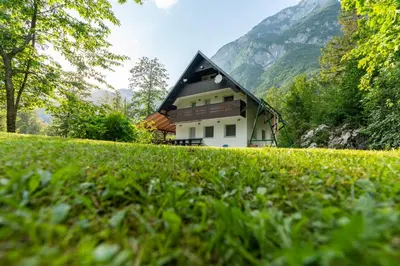 a house in the middle of a grassy hill at Holiday House Destina - Lake Bohinj in Bohinj