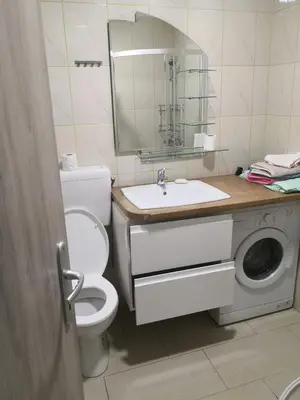 a bathroom with a toilet and a sink and a washing machine at Apartma Alja Podkoren in Kranjska Gora