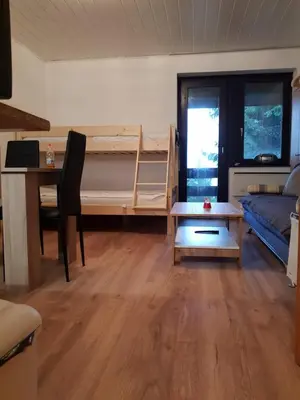 a living room with a couch and a bed and a table at Apartma Rogla Gaber 63 in Zreče