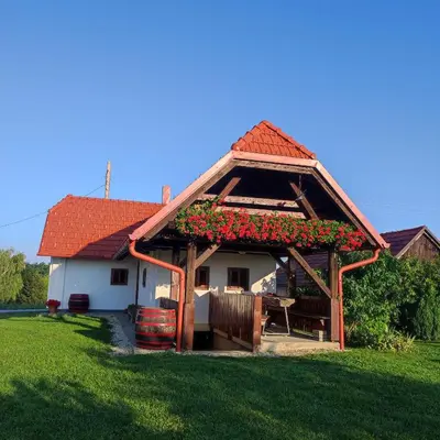 a house with a gazebo with flowers on it at Vorgova klet in Bogojina