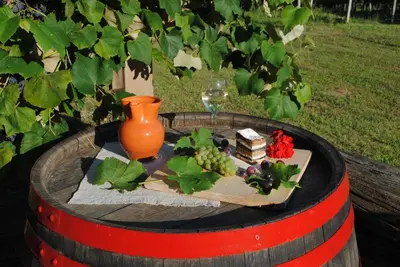 a table with a plate of food and a vase at Vorgova klet in Bogojina