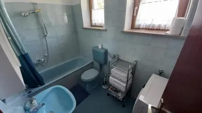 a bathroom with a sink toilet and a tub at Apartma Nona Roža in Zgornje Škofije