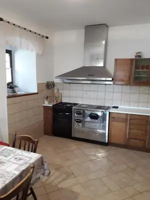 a kitchen with a stove and a counter top at Vidin raj (Vida's Paradise) in Vremski Britof