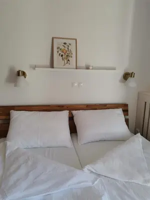 a bed with two white pillows and a shelf above it at Apartma Lesjak - pobeg v naravo in Mozirje
