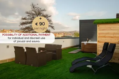 a rendering of a balcony with a chair and a sign at Roof Apartment ART-PE in Trebnje