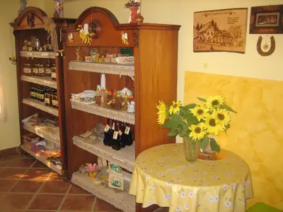 a vase of sunflowers on a table in a room at Tourist Farm Šalamun in Banovci