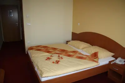 a bedroom with a large bed with flowers on it at Penzion Letališče in Murska Sobota