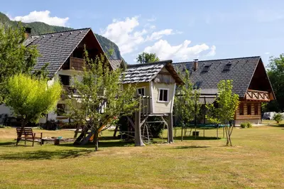 a house with a bird house in a yard at Chalet Pr Dobravc in Bohinj