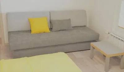 a couch with two pillows on it in a room at Apartma Vila Zigmund in Cerknica