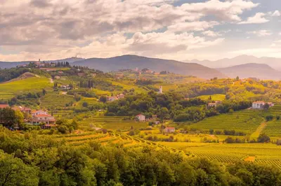 a village on a hill with green hills and trees at Pool & Sauna Villa Gizela - Happy Rentals in Kojsko