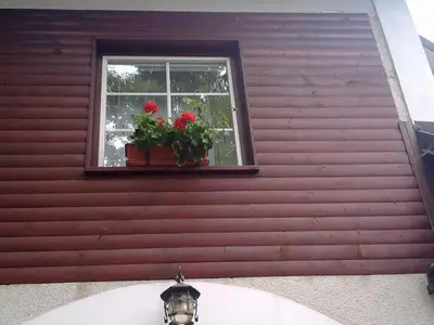 a window with a flower pot and red flowers on it at B&B Na Kluk in Idrija