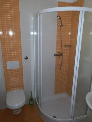 a bathroom with a shower and a toilet and a sink at Gostilna pri Dragici, gostilna s prenočišči, d.o.o. in Sežana