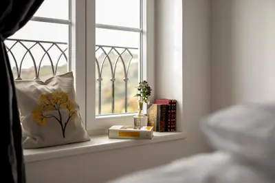 a window with a pillow and books on a window sill at Peterc Vineyard Estate in Kojsko
