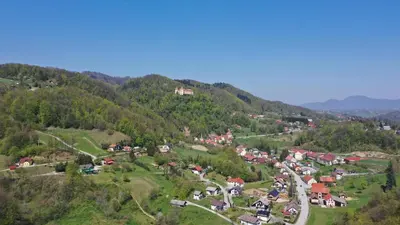 an aerial view of a village on a mountain at Apartment Lida in Podčetrtek